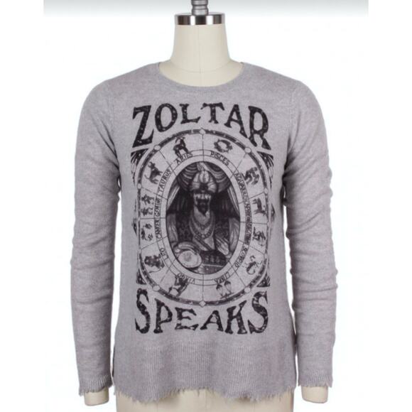 Lisa Todd Heather Gray Zoltar Speaks Fortune Teller 100% Cashmere Sweater S - Picture 1 of 11